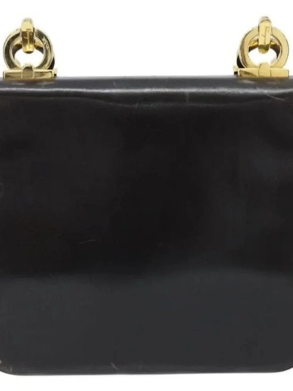 Salvatore Ferragamo Gancini Shoulder Bag Leather Dark Brown Gold Auth LNZ544